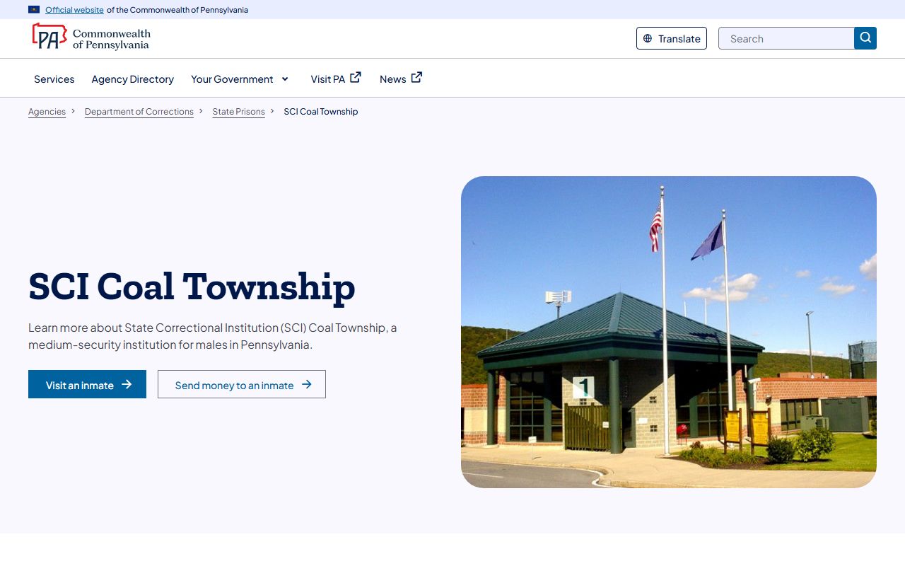 State Correctional Institution Coal Township inmate search facility page
